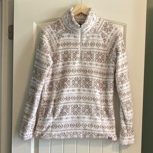 Cozy Half-Zip Fleece Pullover with Kangaroo Pocket in Cream and Light Brown